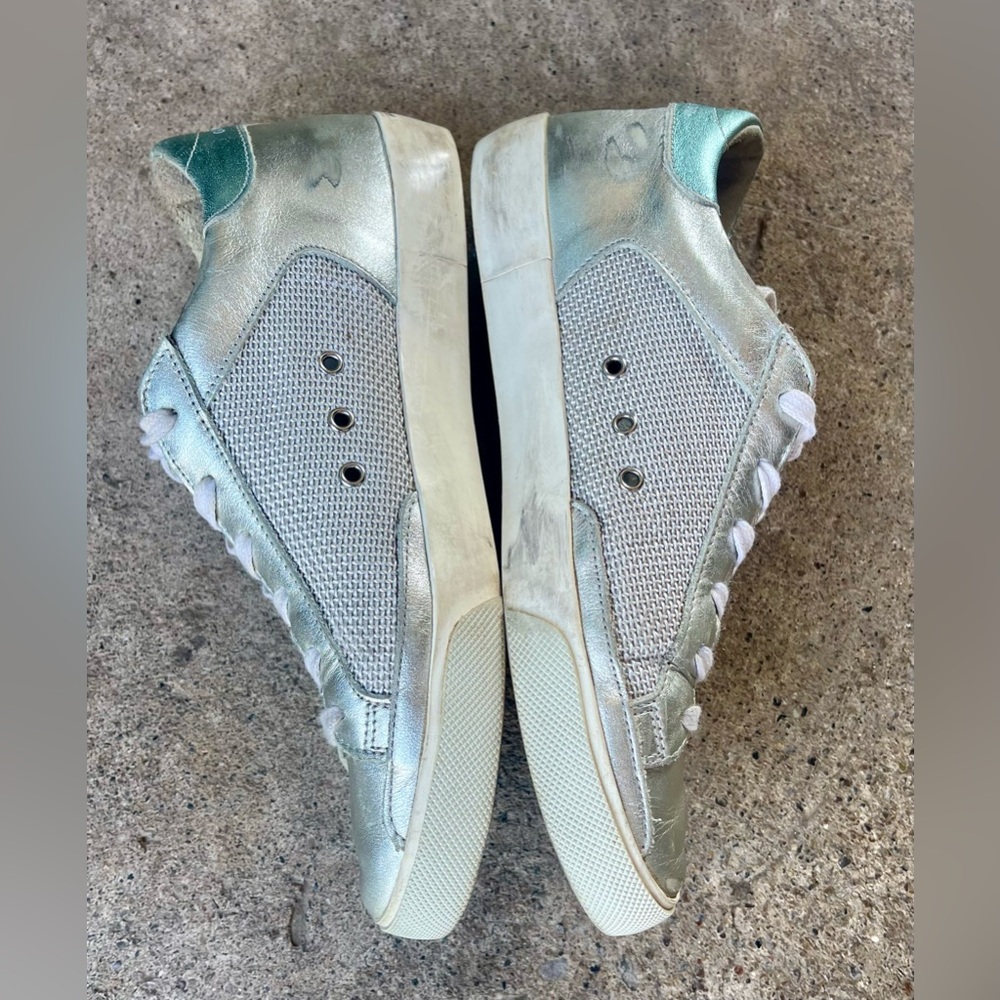 Golden Goose Superstar White Silver Half Green Laminated Leather Sneakers SzEU38 - Picture 3 of 11